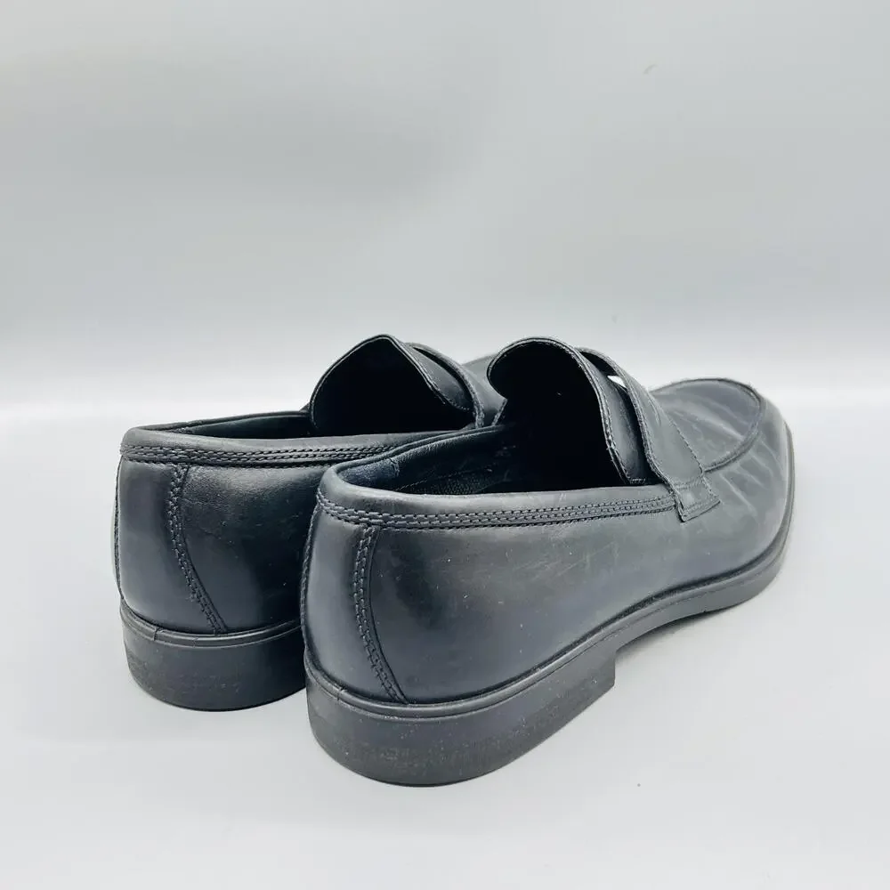ECCO Shoes Mens 10 Black Leather Classic Penny Loafers Slip On Dress Comfort